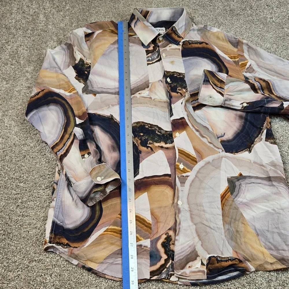 Zara Relaxed Fit Abstract Marble Effect Button Up Shirt Mens Size XL Long Sleeve
